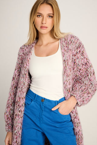 Nicole Cardigan Long Melange Pink / Brown