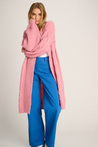Babette Cardigan Long Cable Old Pink