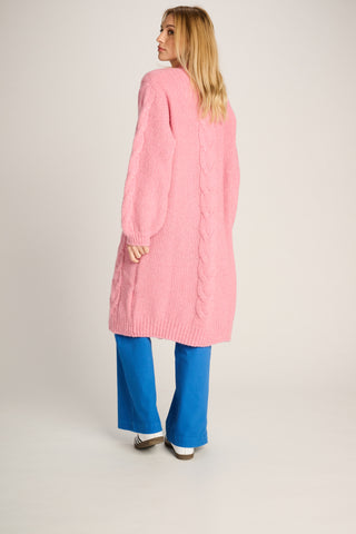 Babette Cardigan Long Cable Old Pink