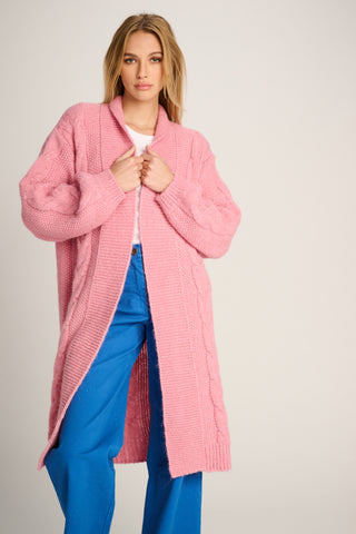 Babette Cardigan Long Cable Old Pink