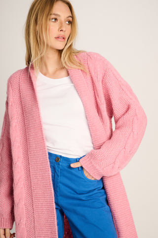 Babette Cardigan Long Cable Old Pink