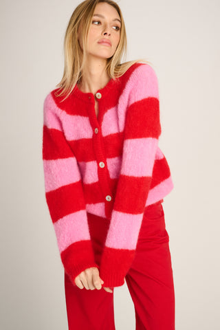Alice Cardigan Striped Candy Pink / Red