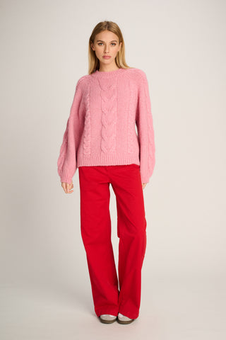 Odette Pullover Round Neck Cable Old Pink