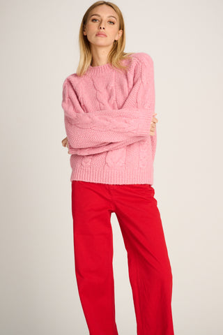 Odette Pullover Round Neck Cable Old Pink