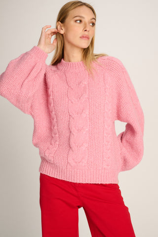 Odette Pullover Round Neck Cable Old Pink