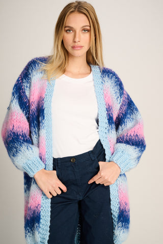 Celine Cardigan Long Degradé Pastel Blue / Cobalt / Pink