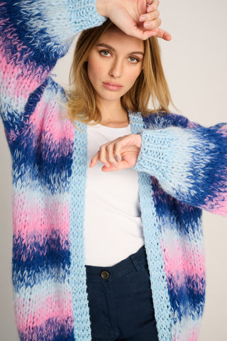 Celine Cardigan Long Degradé Pastel Blue / Cobalt / Pink