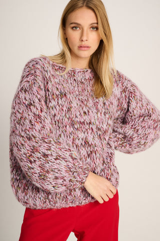 Laura Pullover Round Neck Melange Pink / Brown