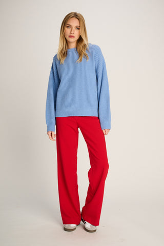 Bertha Pullover Crew Neck Rib Pastel Blue