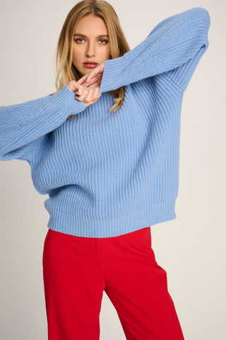 Bertha Pullover Crew Neck Rib Pastel Blue
