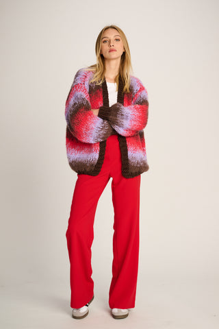 Tess Cardigan Short Degradé Brown / Red / Lilac