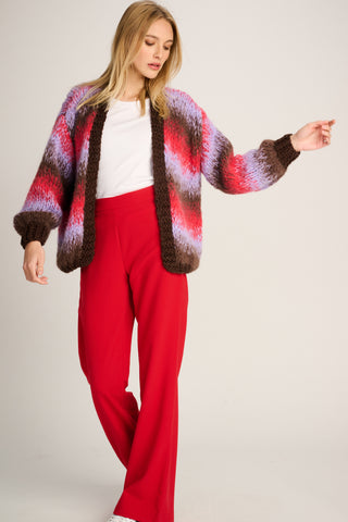 Tess Cardigan Short Degradé Brown / Red / Lilac