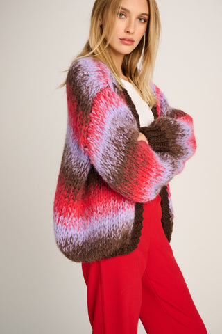 Tess Cardigan Short Degradé Brown / Red / Lilac