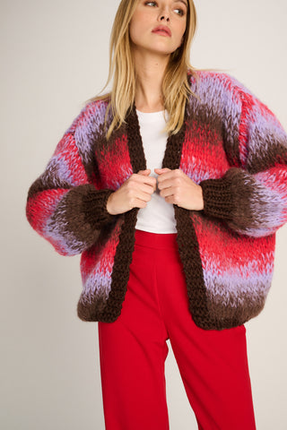 Tess Cardigan Short Degradé Brown / Red / Lilac