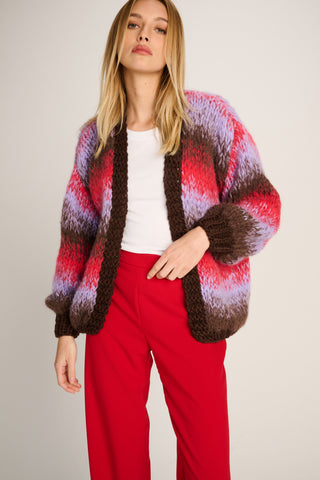 Tess Cardigan Short Degradé Brown / Red / Lilac