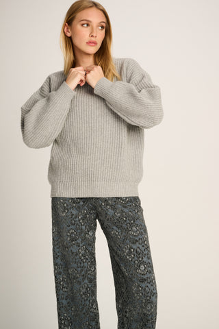 Bertha Pullover Crew Neck Rib Grey