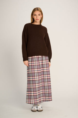 Bertha Pullover Crew Neck Rib Chocolate Brown