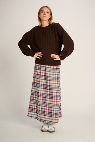 Bertha Pullover Crew Neck Rib Chocolate Brown