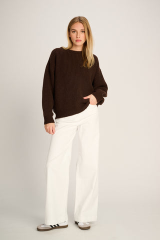 Bertha Pullover Crew Neck Rib Chocolate Brown