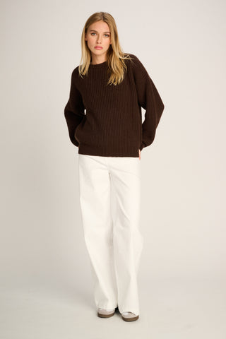Bertha Pullover Crew Neck Rib Chocolate Brown