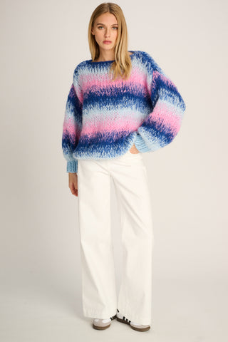 Olivia Pullover Round Neck Degradé Pastel Blue / Cobalt / Pink