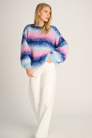 Olivia Pullover Round Neck Degradé Pastel Blue / Cobalt / Pink