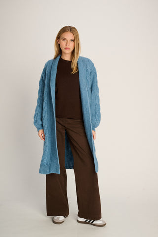 Babette Cardigan Long Cable Steel Blue