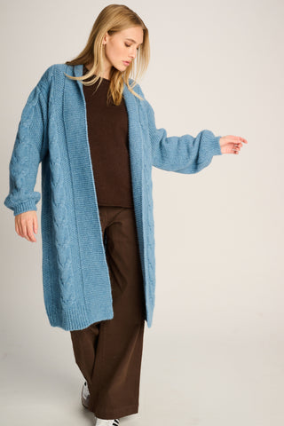 Babette Cardigan Long Cable Steel Blue