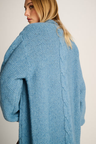 Babette Cardigan Long Cable Steel Blue