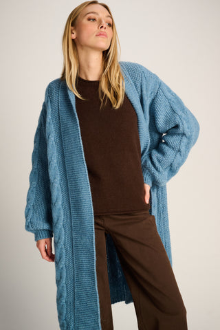 Babette Cardigan Long Cable Steel Blue