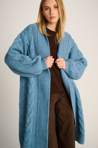Babette Cardigan Long Cable Steel Blue