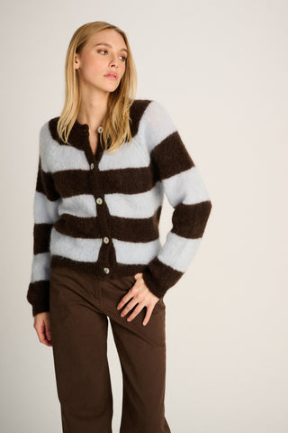 Alice Cardigan Striped Chocolate Brown / Blue