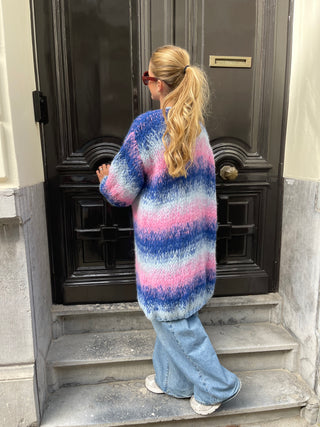 Celine Cardigan Long Degradé Pastel Blue / Cobalt / Pink