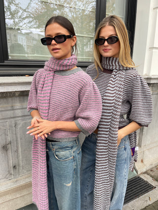 Frederica Pullover Puff Sleeves Brown / Light Blue