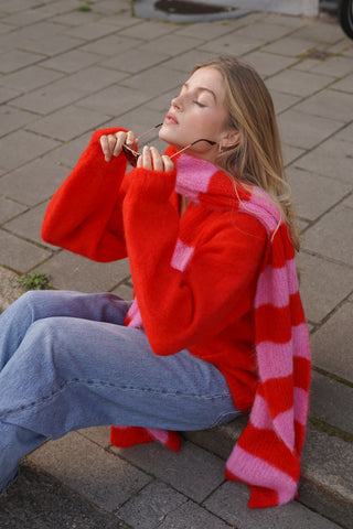 Elodie Scarf Striped Candy Pink / Red