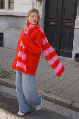 Elodie Scarf Striped Candy Pink / Red