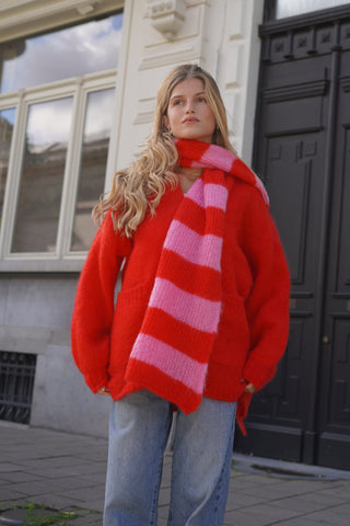 Elodie Scarf Striped Candy Pink / Red