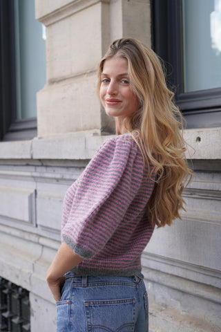 Frederica Pullover Puff Sleeves Grey / Candy Pink