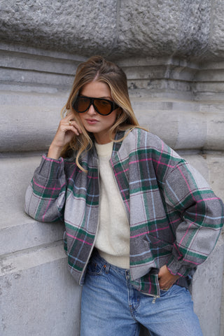 Louise Bomber Jacket Squares Grey