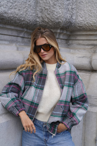 Louise Bomber Jacket Squares Grey