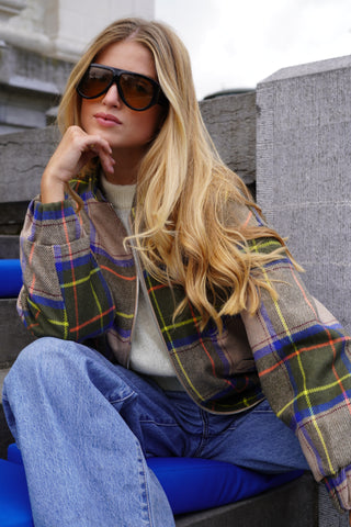 Louise Bomber Jacket Squares Beige