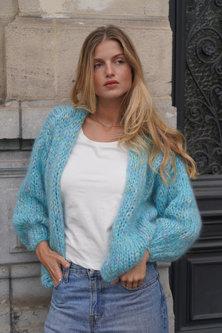 Rosa Mohair Cardigan Short - Blue Multicolor
