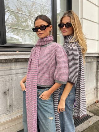 Frederica Pullover Puff Sleeves Grey / Candy Pink