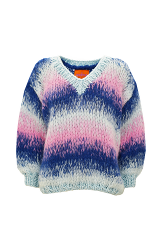 Alexandra Pullover V-Neck Degradé Pastel Blue / Cobalt / Pink