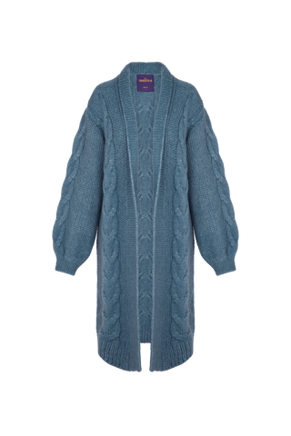 Babette Cardigan Long Cable Steel Blue