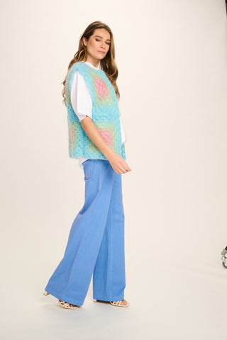 Elena Mohair Sleeveless - Turquoise Mint Pink Crochet