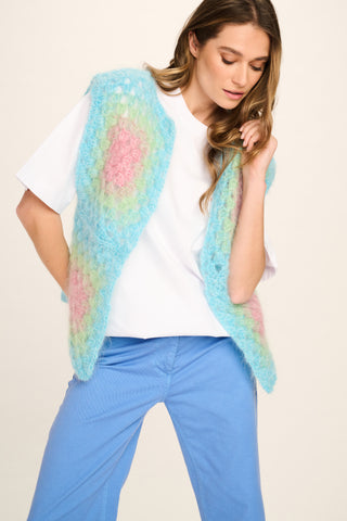 Elena Mohair Sleeveless - Turquoise Mint Pink Crochet