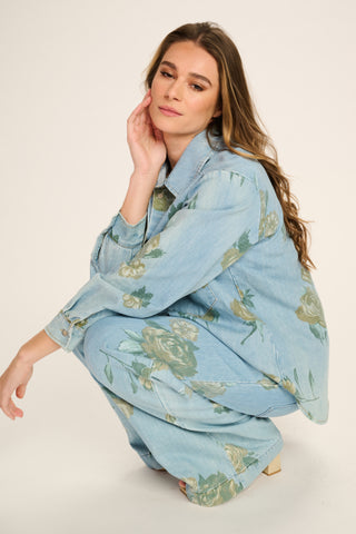 Anais stamp Cotton Jeans - Jeans Blue With Flower Stamp
