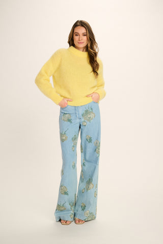 Anais stamp Cotton Jeans - Jeans Blue With Flower Stamp