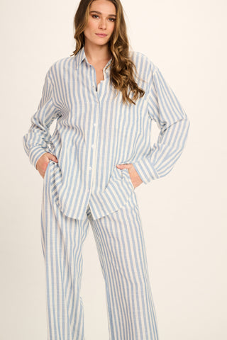 Nathalie Viscose Pants - Jeans Blue, Off White Striped